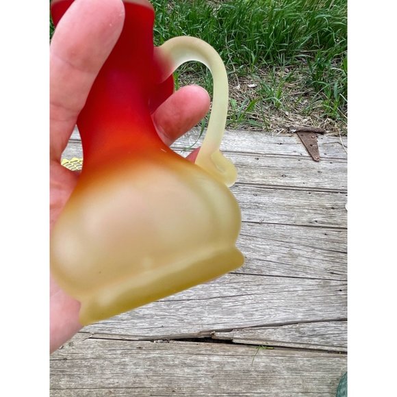 Vintage Satin Art Glass Amberina Ruffled Small Pitcher - Picture 3 of 9